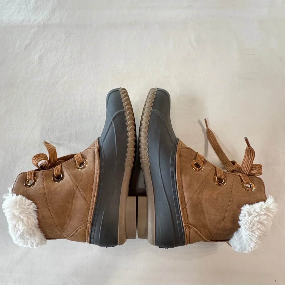 NWOB Tommy Hilfiger Ravino Brown Duck Ankle Boots Rain Booties (8M)
